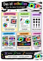 Vorschau - Mal- und Bastelvorlagen - Halloween Kunst Grundschule Herbst – Gruselaugen mit Kaffeefiltern | Chromatografie Experiment & Bastelidee Klasse 1–4 - Seite 1