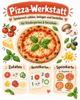 Vorschau - Stationenlernen - 🍕Pizza-Werkstatt für Kindergarten & Vorschule – Zählen, Belegen, Bestellen & Rollenspiel - Deckblatt