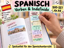 Vorschau - Merkblätter - Spanisch Lesezeichen – Verben & Indefinido | Grammatik-Spickzettel - Deckblatt