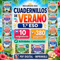 Vista previa - Hojas de trabajo - Cuadernillos de Verano 1.º ESO | 10 Asignaturas - Portada