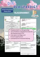 Vorschau - Klassenarbeiten - Die Bergpredigt *Klassenarbeit* (Kl. 9/10) - Deckblatt