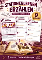 Vorschau - Arbeitsblätter - Stationenlernen Erzählen | 9 Stationen mit Laufzettel und Selbstkontrolle | Klasse 5 und 6 - Deckblatt