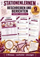 Vorschau - Arbeitsblätter - Stationenlernen Beschreiben und Berichten | 9 Stationen mit Laufzettel und Selbstkontrolle | Klasse 6 bis 8 - Deckblatt