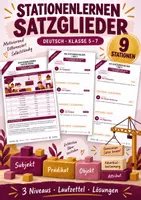 Vorschau - Arbeitsblätter - Stationenlernen Satzglieder | 9 Stationen mit Laufzettel und Selbstkontrolle | Klasse 5 bis 7 - Deckblatt