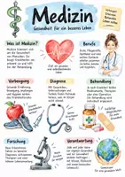 Vorschau - Arbeitsblätter - Lernplakat + AB mit Fragen zum Thema "Medizin" + Lösungsblatt + Infografik - Deckblatt