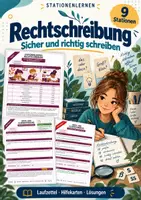 Vorschau - Arbeitsblätter - Stationenlernen Rechtschreibung | 9 Stationen mit Laufzettel und Selbstkontrolle | Klasse 5 und 6 - Deckblatt