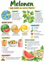 Vorschau - Arbeitsblätter - Lernplakat + AB mit Fragen zum Thema "Melonen" + Lösungsblatt + Infografik - Deckblatt