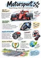 Vorschau - Arbeitsblätter - Lernposter + AB mit Fragen zum Thema "Motorsport" + Lösungsblatt + Infografik - Deckblatt