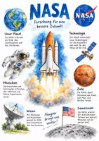Vorschau - Arbeitsblätter - Lernplakat + AB mit Fragen zum Thema "NASA" + Lösungsblatt + Infografik - Deckblatt