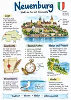 Vorschau - Arbeitsblätter - Lernplakat + AB mit Fragen zum Thema "Neuenburg" + Lösungsblatt + Infografik - Deckblatt