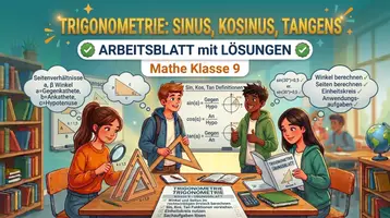 Vorschau - Arbeitsblätter - Trigonometrie: Sinus, Kosinus, Tangens – Mathe Klasse 9 - Deckblatt