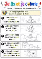 Aperçu - Feuilles d'exercices - Exercice CP - Je lis et je colorie - Phrases drôles à lire et dessin - Page 1