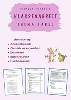 Vorschau - Klassenarbeiten - Klassenarbeit und Erwartungshorizont Fabel Klasse 6 - Deckblatt
