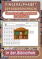 Vorschau - Arbeitsblätter - Arbeitsblätter zum Fingeralphabet der Gebärdensprache – Thema (In der Bibliothek) - Deckblatt