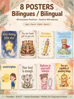 Vista previa - Decoración del aula - 8 Posters Bilingües Afirmaciones Positivas | Inglés-Español - Portada