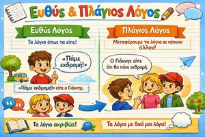 Προεπισκόπηση - Φύλλα εργασίας - Εκπαιδευτική αφίσα: Ευθύς και Πλάγιος Λόγος - Γ' Δ' E' - Εξώφυλλο