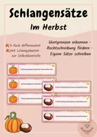 Vorschau - Stundenentwürfe - Herbstliche Schlangensätze - Wortgrenzen erkennen, Rechtschreibung fördern & eigene Sätze schreiben | 4-fach differenziert | Deutsch Klasse 1-3 - Deckblatt