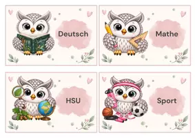 Vorschau - Anderer Materialtyp - Fächerschilder Eulenklasse | 40 Fächer- & Alltagsschilder + Canva-Vorlage - Seite 1