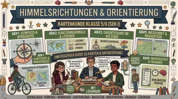 Vorschau - Unterrichtsreihen - Himmelsrichtungen & Orientierung | Erdkunde Klasse 5/6 - Deckblatt