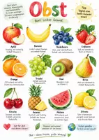 Vorschau - Arbeitsblätter - Lernplakat + AB mit Fragen zum Thema "Obst" + Lösungsblatt + Infografik - Deckblatt