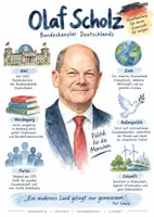 Vorschau - Arbeitsblätter - Lernplakat + AB mit Fragen zum Thema "Olaf Scholz" + Lösungsblatt + Infografik - Deckblatt