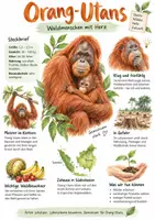 Vorschau - Arbeitsblätter - Lernplakat + AB mit Fragen zum Thema "Orang-Utans" + Lösungsblatt + Infografik - Deckblatt