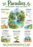 Vorschau - Arbeitsblätter - Lernposter + AB mit Fragen zum Thema "Paradies" + Lösungsblatt + Infografik - Deckblatt