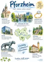 Vorschau - Arbeitsblätter - Lernplakat + AB mit Fragen zum Thema "Pforzheim" + Lösungsblatt + Mindmap + Infografik - Deckblatt