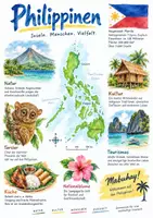 Vorschau - Arbeitsblätter - Lernplakat + AB mit Fragen zum Thema "Philippinen" + Lösungsblatt + Infografik - Deckblatt