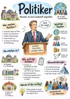 Vorschau - Arbeitsblätter - Lernplakat + AB mit Fragen zum Thema "Politikerinnen und Politiker" + Lösungsblatt + Infografik - Deckblatt