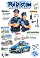 Vorschau - Arbeitsblätter - Lernplakat + AB mit Fragen zum Thema "Polizistinnen und Polizisten" + Lösungsblatt + Mindmap + Infografik - Deckblatt