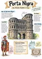 Vorschau - Arbeitsblätter - Lernplakat + AB mit Fragen zum Thema "Porta Nigra" + Lösungsblatt + Infografik - Deckblatt