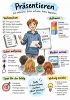 Vorschau - Arbeitsblätter - Lernplakat + AB mit Fragen zum Thema "Präsentieren" + Lösungsblatt + Mindmap + Infografik - Deckblatt