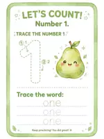 Vista previa - Hojas de trabajo - Fichas Números 1-10 Frutas Kawaii | Grafomotricidad Infantil - página 1