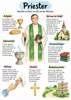 Vorschau - Arbeitsblätter - Lernplakat + AB mit Fragen zum Thema "Priester" + Lösungsblatt + Infografik - Deckblatt