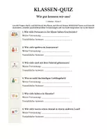 Vorschau - Arbeitsblätter - Klassenquiz Mittelstufe Erster Schultag Kennenlernen - Deckblatt