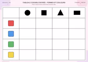 Aperçu - Feuilles d'exercices - Tableaux à double entrée : formes géométriques et couleurs - Page 1