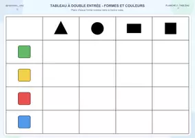 Aperçu - Feuilles d'exercices - Tableaux à double entrée : formes géométriques et couleurs - Page 3