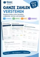 Vorschau - Arbeitsblätter - Ganze Zahlen verstehen Klasse 5 6, negative und positive zahlen. - Deckblatt