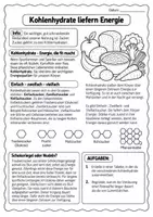 Vorschau - Arbeitsblätter - Kohlenhydrate liefern Energie - Infotext, Arbeitsblätter und Lösungen - Seite 1