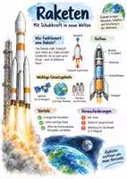 Vorschau - Arbeitsblätter - Lernplakat + AB mit Fragen zum Thema "Rakete" + Lösungsblatt + Infografik - Deckblatt