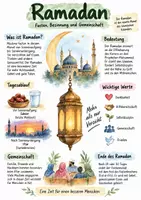 Vorschau - Arbeitsblätter - Lernposter + AB mit Fragen zum Thema "Ramadan" + Lösungsblatt + Infografik - Deckblatt