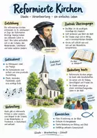 Vorschau - Arbeitsblätter - Lernplakat + AB mit Fragen zum Thema "Reformierte Kirchen" + Lösungsblatt + Infografik - Deckblatt