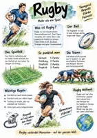 Vorschau - Arbeitsblätter - Lernplakat + AB mit Fragen zum Thema "Rugby" + Lösungsblatt + Infografik - Deckblatt