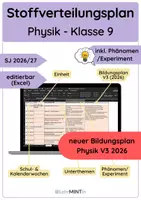 Vorschau - Lehrpläne/Lehrermaterial - Stoffverteilungsplan Physik - Klasse 9 (SJ 2026/27 BW) - Deckblatt