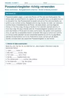 Vorschau - Arbeitsblätter - Arbeitsblatt Englisch Klasse 5 – Possessivbegleiter richtig verwenden - Deckblatt