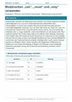 Vorschau - Arbeitsblätter - Arbeitsblatt Englisch Klasse 6 – Modalverben can, must und may verwenden - Deckblatt