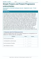 Vorschau - Arbeitsblätter - Arbeitsblatt Englisch Klasse 6 – Simple Present und Present Progressive unterscheiden - Deckblatt