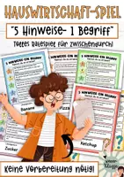 Vorschau - Spiele - HAUSWIRTSCHAFT Ratespiel (5 Hinweise - 1 Begriff) : Errätst du die Lebensmittel und Küchenbegriffe? Schulanfang/Backtoschool Aktivität - Deckblatt