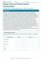 Vorschau - Arbeitsblätter - Arbeitsblatt Englisch Klasse 7 – Simple Past und Present Perfect unterscheiden - Deckblatt